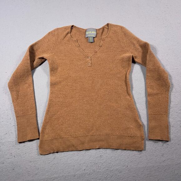 Wicked Wool Sweater Women Small Henley V-Neck Long Sleeve Brown Wool - Picture 1 of 9